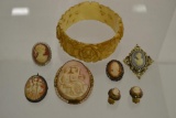 Jewelry. 6 Cameo Pieces & Bakelite Bracelet