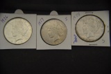 Coins. 3 Peace Silver Dollars 1926,1928-S, 1927-S