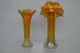 2 Carnival Glass Marigold Vases