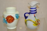 2 Art Glass Applied Vases