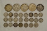 Coins. 5 90% Silver Half $ & 23 Mercury Dimes