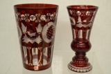 2 Czech Cut to Clear Large Vases