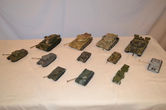 11 Assorted Tanks, Jeep & Trailer