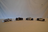 3 Die Cast & 1 Model Police Cars in Display Cases
