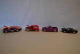 4 Die Cast Cars in Display Cases