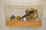 Table Top Functional Brass Cannon w/ Display Case