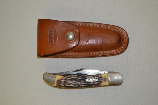 Ka-Bar 1184 Pocket Knife with Leather Seath