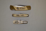 3 Schrade Scrimshaw Folding Knives