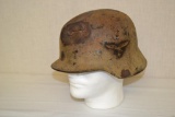 WW II German Nazi Camo Helmet with Battle Damage