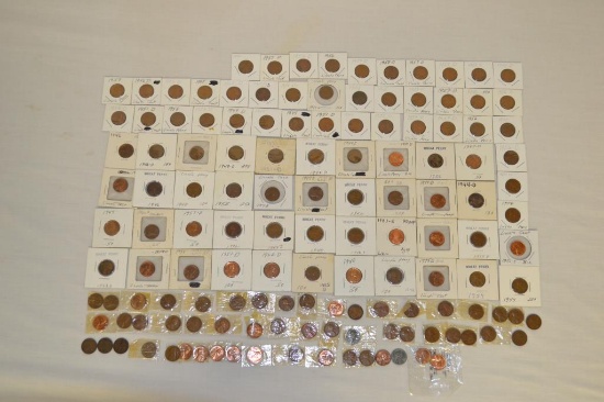 Coins. Wheat Pennies in 2x2's & 1x1's. Approx. 135