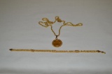 Gold Coin 14K Necklace & Bracelet