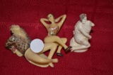 3 Asian Erotica Partial Nude Small Statues