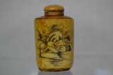 Asian Erotica Ivory Resin Etched Snuff Bottle