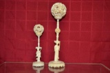 2 Asian Ivory Resin Puzzle Ball with Stands.