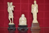 3 Asian Hand Carved Ivory Resin Statues