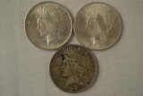 Coins. 3 Peace Silver Dollars.1922,1923,1924
