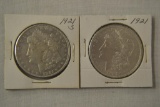Coins. 2 Morgan Silver Dollars. 1921 & 1921-S