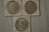 Coins. 3 Peace Silver Dollars. 1923, 1923-S, 1925