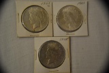 Coins. 3 Peace Silver Dollars. 1923, 1923-S, 1925