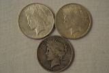 Coins. 3 Peace Silver Dollars. 1922, 1923, 1924