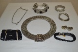 Rhinestone, Silver and Black Costume Jewelry