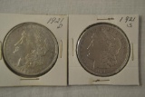 Coins. 2 Morgan Silver Dollars. 1921-S &1921-D