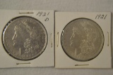 Coins. 2 Morgan Silver Dollars. 1921 & 1921-D