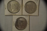 Coins. 3 Peace Silver Dollars. 1922, 1923,1925