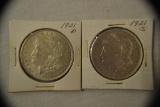 Coins. 2 Morgan Silver Dollars. 1921-D & 1921-S
