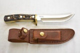 Schrade Knife. Stag Handle. W/ Leather Sheath