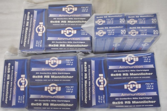 Ammo. PPU 8 x 56 RS Mannlicher, 208 Gr. 206 Rds.