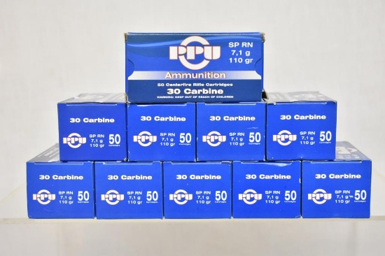 Ammo. PPU 30 Carbine, 110 Gr. 500 Rds