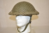 British Military Netted Helmet With Chin Strap.