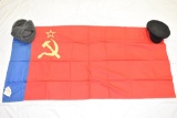 SFSR Russian Flag & 2 Russian Military Hats.