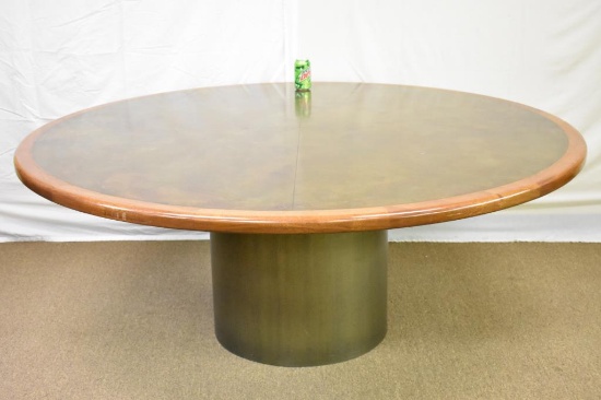 Mid-Century Lg Round Pedestal Table w Metallic Top