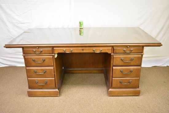 Large Hardwood 9 Drawer Desk