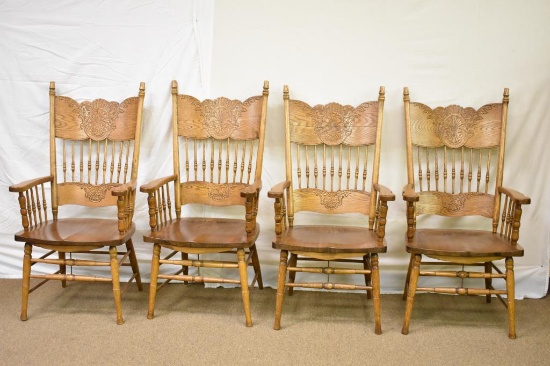 4 Oak Pressed Back Dining Chairs