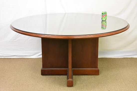 Mid-Century Modern Round Hardwood Pedestal Table