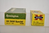 Ammo. 44 S&W, 50 RDS. 25-20 50, Rds.