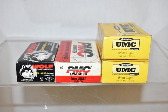 Ammo. UMC, PMC, Wolf 9mm. 160+ Live Rds, 25+ Brass