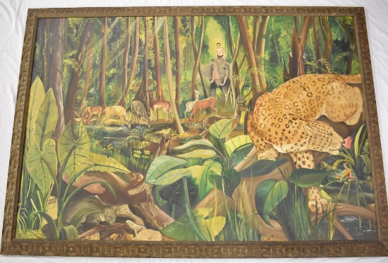 Large Original Jungle Painting by Hannan, 1964
