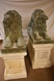 Mirrored Pair Life size Bronze Lions Signed Browns