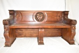 Carved Lion Mahogany Bench