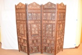 Carved Bone and Brass Inlay Dressing Screen