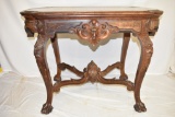 Carved Center Table with Marble Top