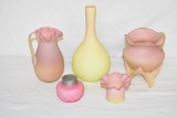 5 Satin Glass Pcs: Peach Blow, Burmese & Pairpoint