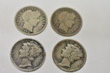 Coins. 1904,1914 Barber & 1923,1939 Mercury Dimes