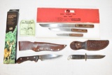 Two Fixed blade Knives & Set of Steak Knives