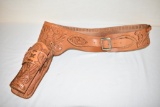 Leather Tooled Holster With Ammo Belt
