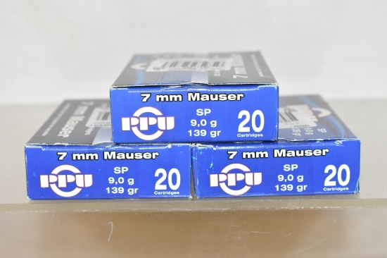 Ammo. 7 mm Mauser. 60 Rds